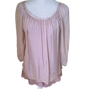 Giulia Italy Silk Blush/Nude Pink Lace Trim Tunic Top S